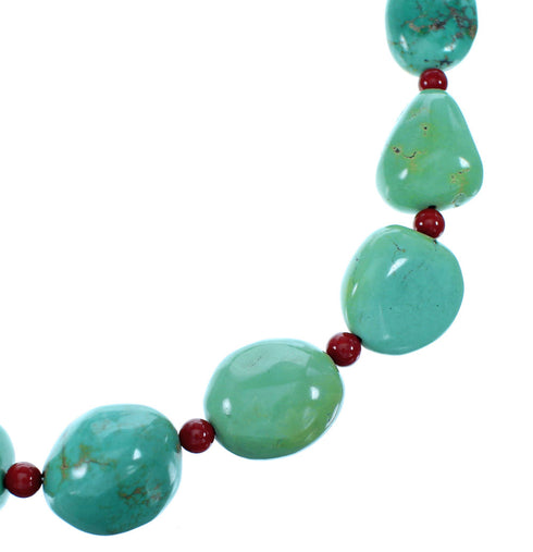 Turquoise Coral Sterling Silver Native American Bead Necklace BX116288